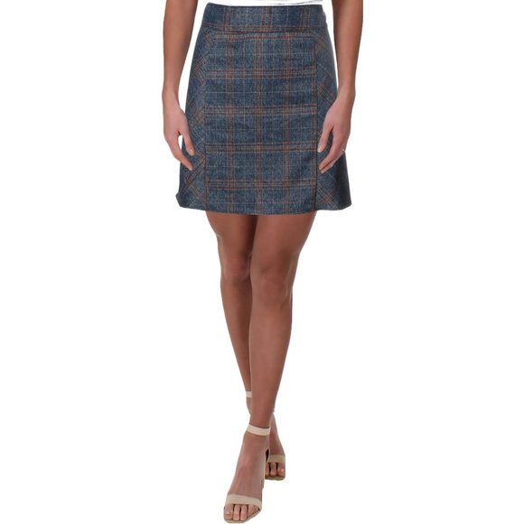 Lucca Pretty Denim-Plaid Panel Miniskirt NWT - Picture 3 of 6
